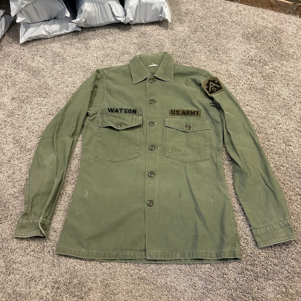 Vintage 1970 US Army OG-107 Utility Shirt Mens Medium Vietnam Era Cotton Sateen